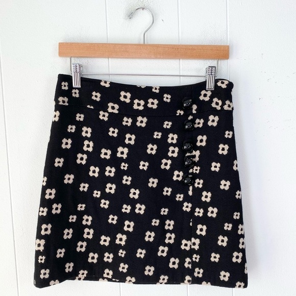 Milly Of New York Wool Blend Mini Skirt Floral Print Black Beige Size 4 Lined - Picture 1 of 11